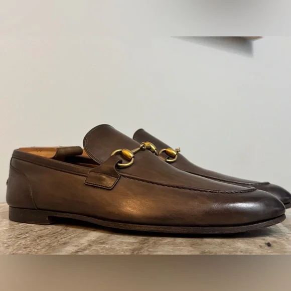 GUCCI Jordaan Horsebit Brown Leather Loafer 8 /8.5 US Moccasin $1100